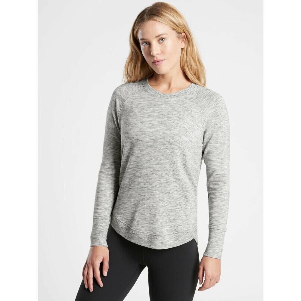 Athleta Women Long Sleeve Raglan Crewneck Mindset Sweatshirt Marl Gray Sz Small